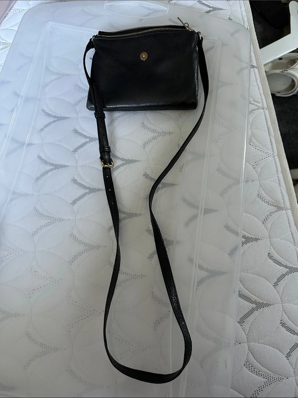 Michael Kors Black Leather Crossbody with Gold MK Medallion